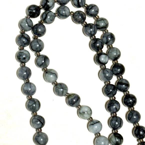 Dark Grey Marble Short Necklace, Genuine Gemstone Adjustable Beaded Necklace - Picture 6 of 10
